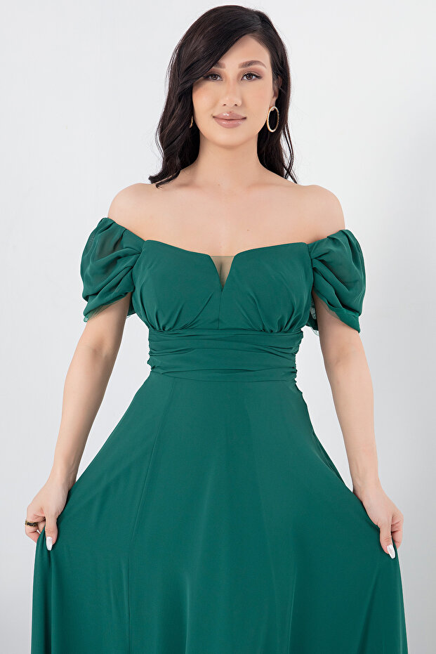 Straplez Yırtmaçlı Şifon Elbise DNS1591 - 3