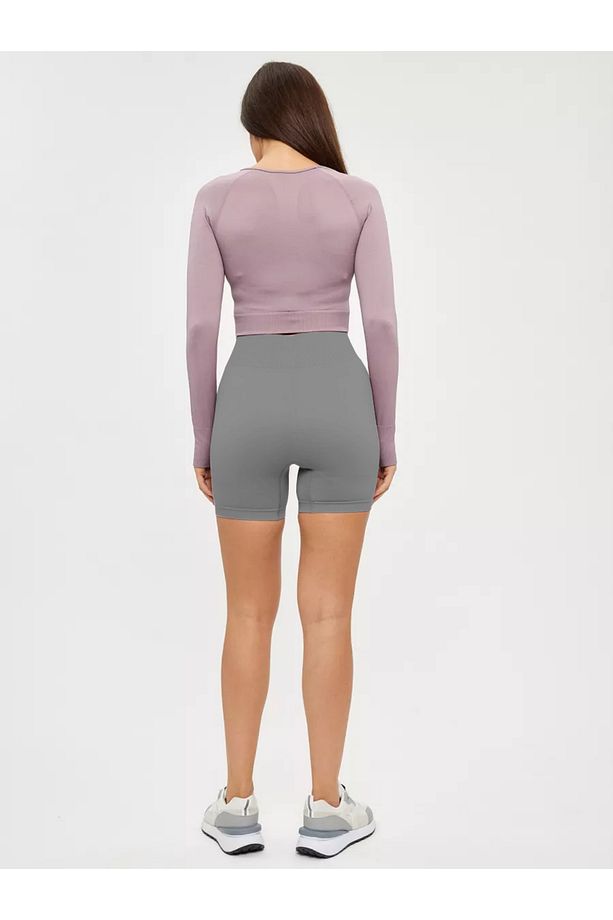 Jerovin Model Toparlayıcı Örme Seamless Push Up Etkili Kısa Şort Gri Renk - 5
