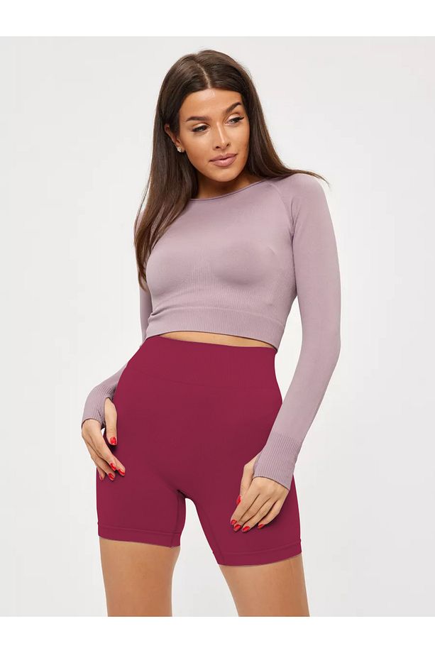 Jerovin Model Toparlayıcı Örme Seamless Push Up Etkili Kısa Şort Bordo Renk - 3