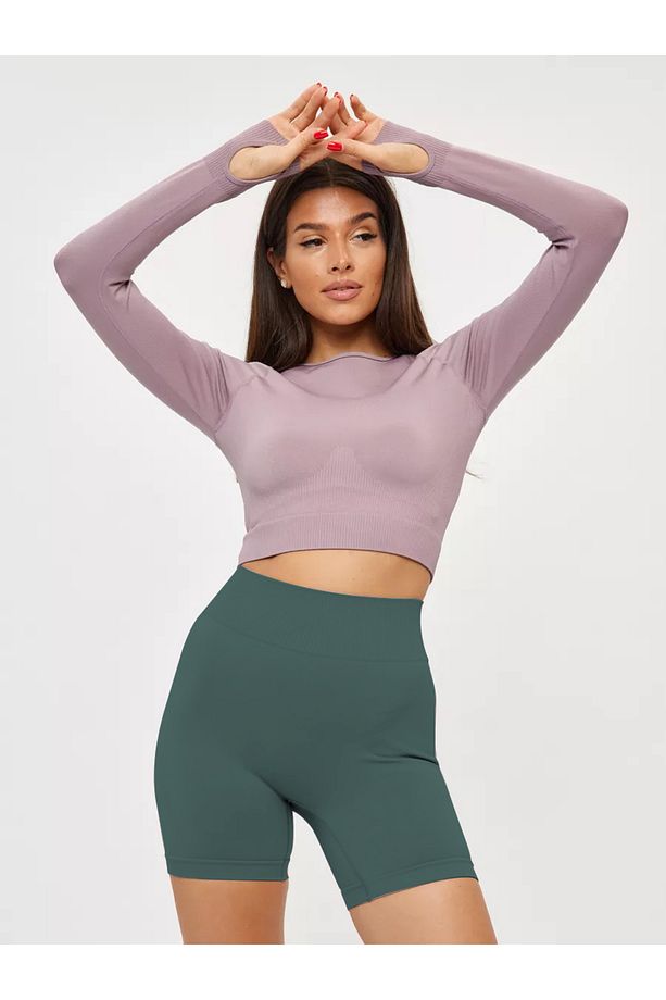 Jerovin Model Toparlayıcı Örme Seamless Push Up Etkili Kısa Şort Grimavi Renk - 1