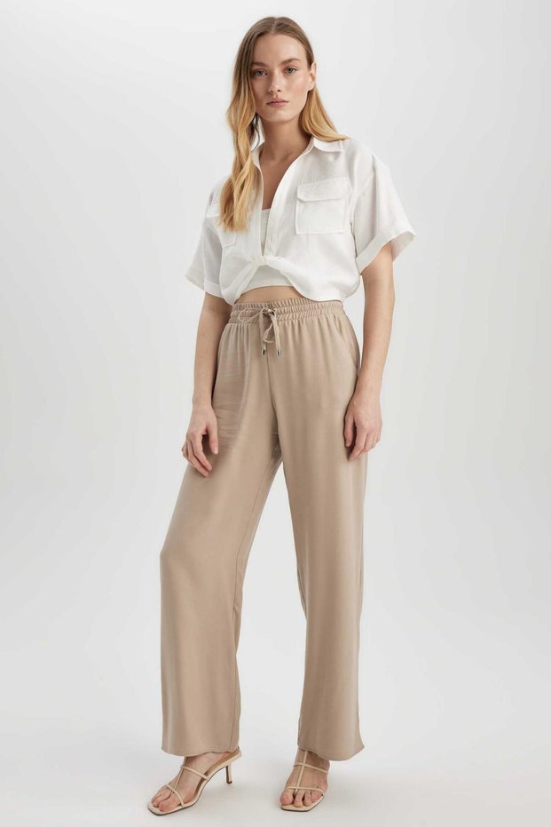 Florida Florida High Waist Wide Leg Viscose Trousers with Pockets J8738az23sm