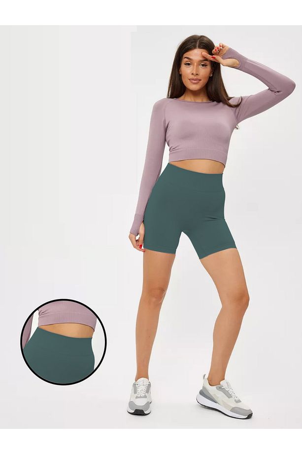 Jerovin Model Toparlayıcı Örme Seamless Push Up Etkili Kısa Şort Grimavi Renk - 6