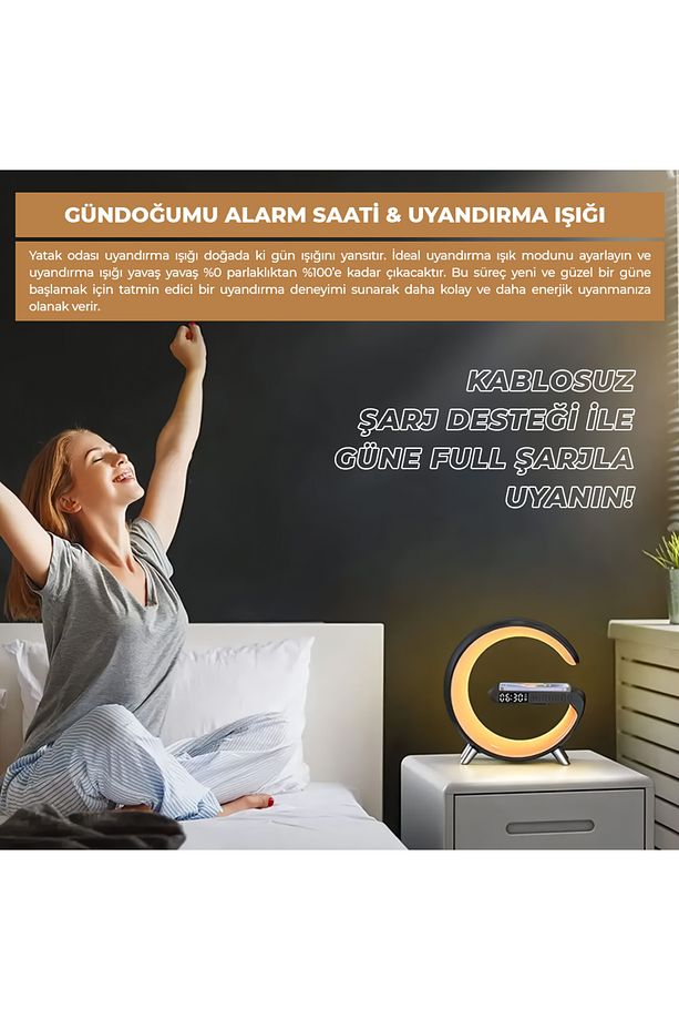 RGB Çalar Saatli Gece Lambası Fonksiyonlu BT Destekli Çağrı Cevaplayabilen Hoparlör - 4