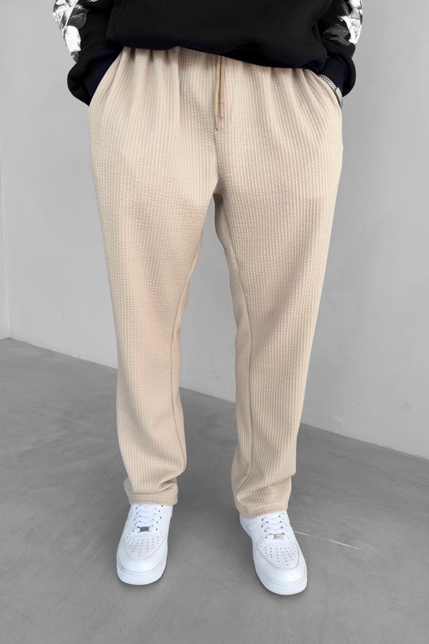 Baggy Fit Loose Fit Men's Cream Ribbed Jogger