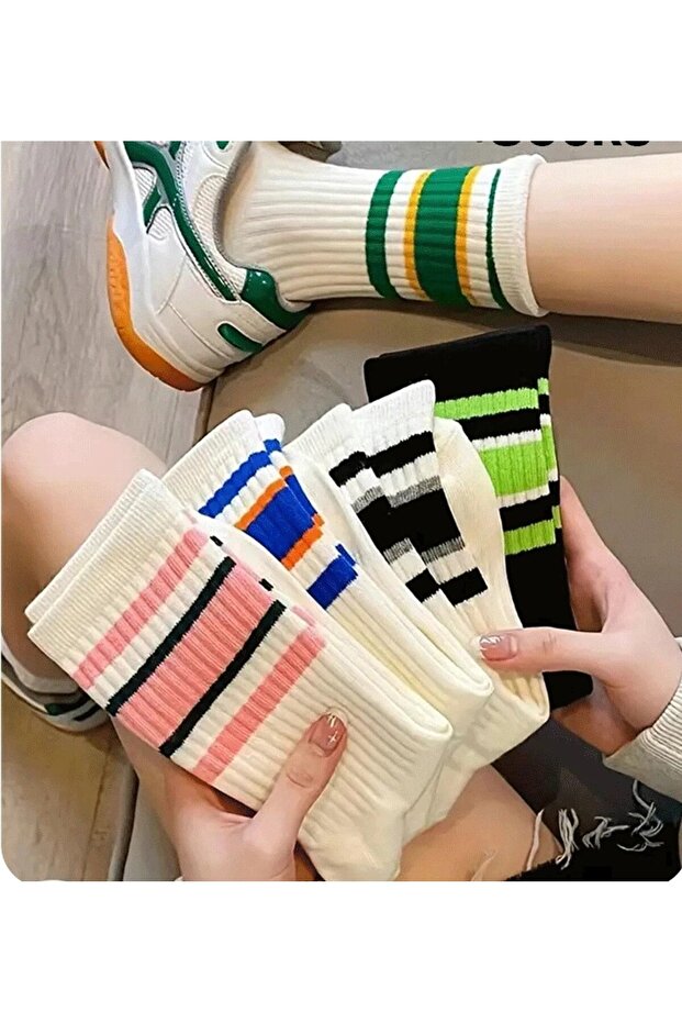Unisex 5-Piece Patterned College Socks New Season Japanese Trend
