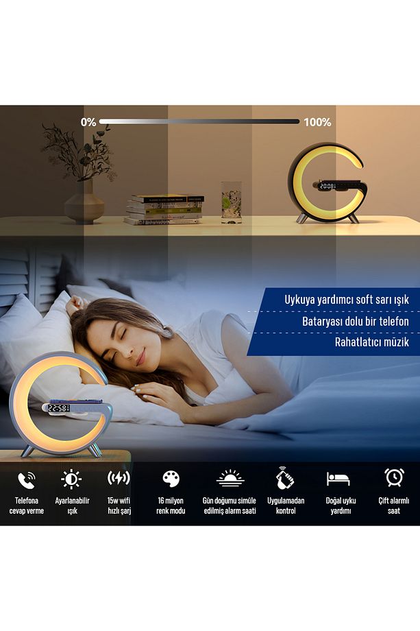 RGB Çalar Saatli Gece Lambası Fonksiyonlu BT Destekli Çağrı Cevaplayabilen Hoparlör - 3