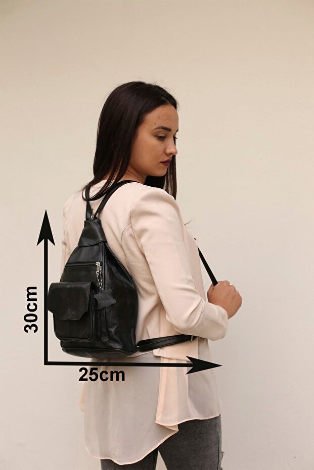 حقيبة ظهر من الجلد الطبيعي مقاس 25x30 سم - 8 بيلو V-b-cn-066