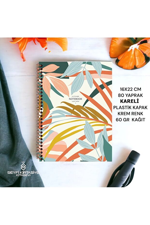 CHECKED 16x22 CM 80 SHEETS PLASTIC COVER WIRED NOTEBOOK CREAM COLOR 60 GR LIGHT PAPER