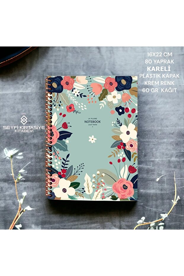 CHECKED 16x22 CM 80 SHEETS PLASTIC COVER WIRED NOTEBOOK CREAM COLOR 60 GR LIGHT PAPER