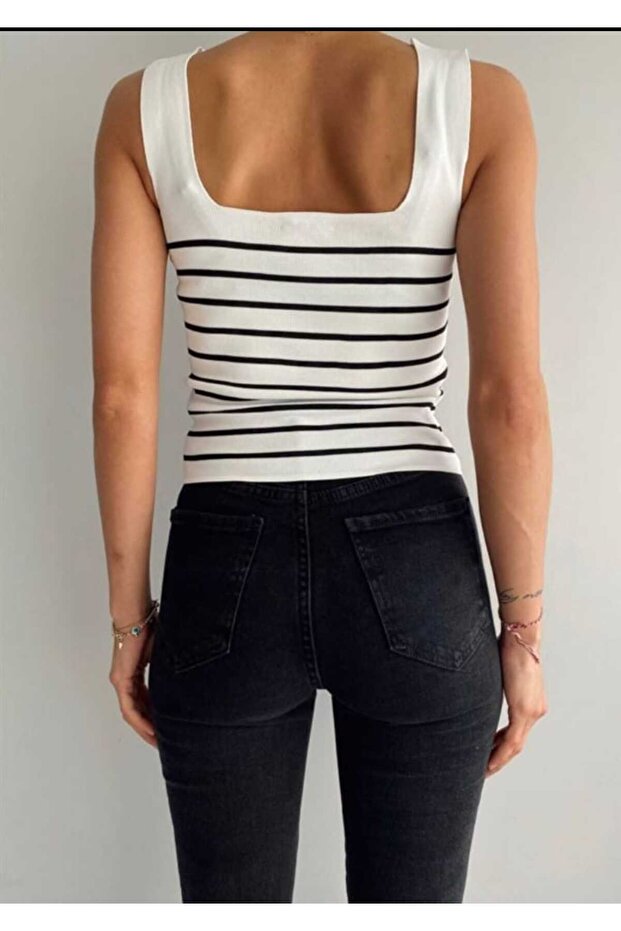 Striped Square Collar Crop - 2