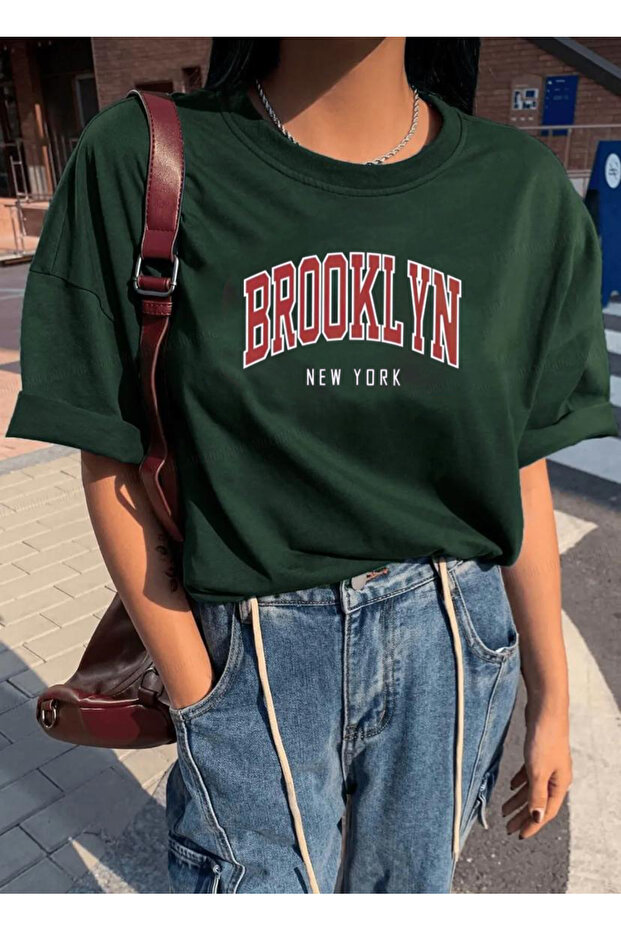 Brooklyn Printed Green Oversize T-shirt Relaxed Cut