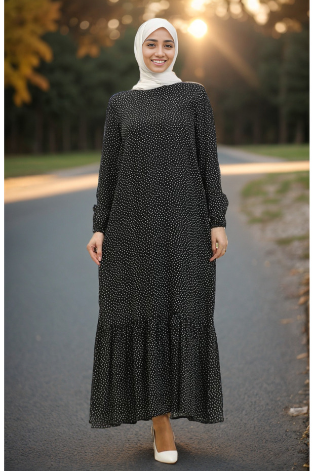 Gathered Hem Polka Dot Viscose Dress