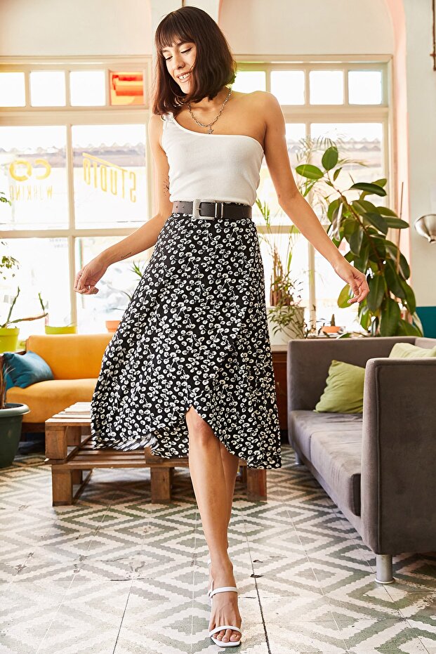 Women's Black Gonca Wrap Skirt ETK-19000154