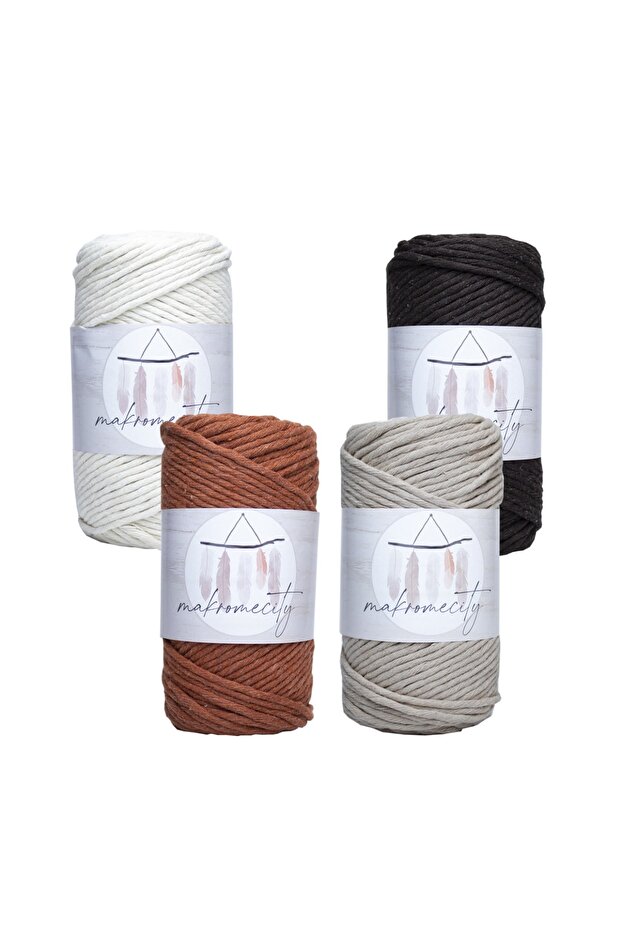 Taranan Macrame Thread 3mm Single Twist Macrame Scannable Thread Set of 4 Ecru Bitter Coffee Tile Milk Coffee - 1