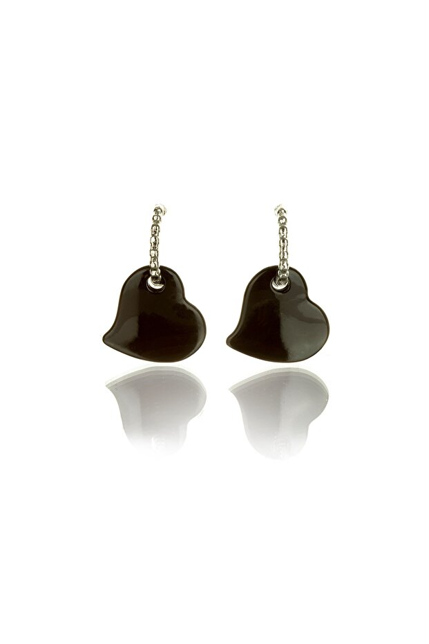 Shiny Black Color Antiallergic Heart Earrings