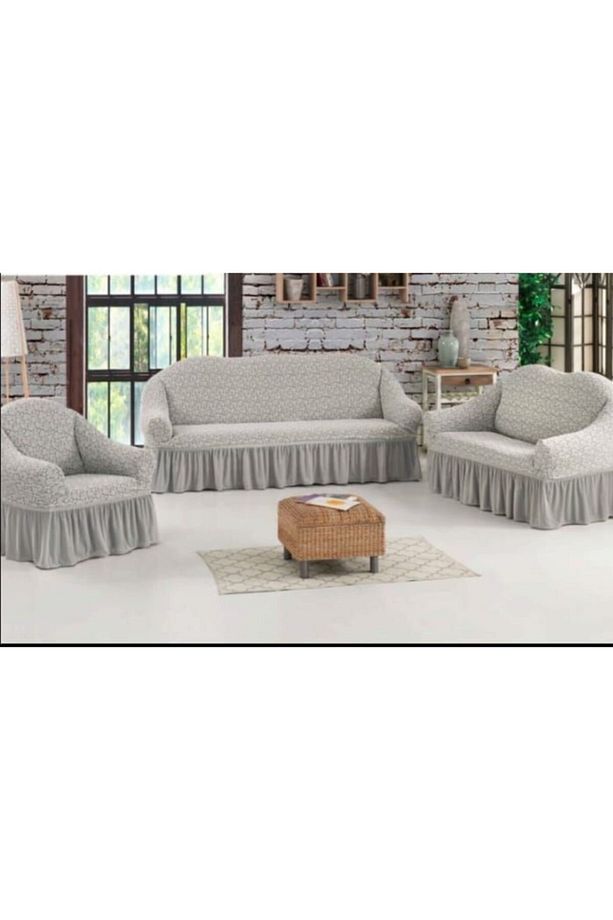 Tek 3'lü Jakarlı Koltuk Örtüsü Natural - 2