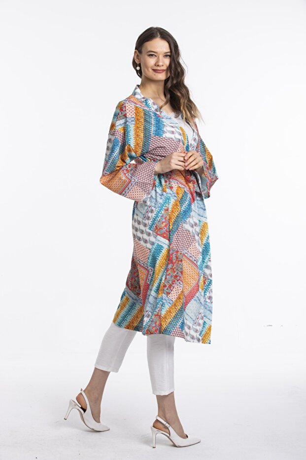 Turquoise Patterned Kimono 60350 - 1