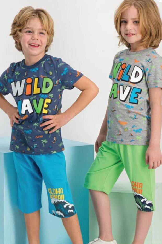 طقم كابري للأولاد مكون من قطعتين نصف كم منقوش Wild Aloha Single Jersey V2 4