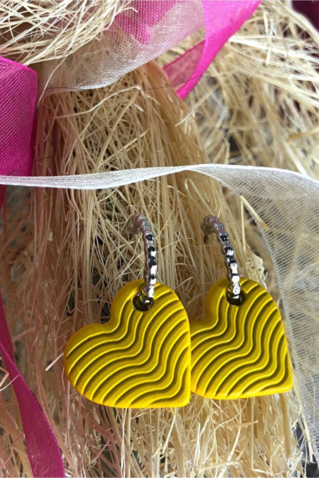 Matte Yellow Color Antiallergic Heart Earrings