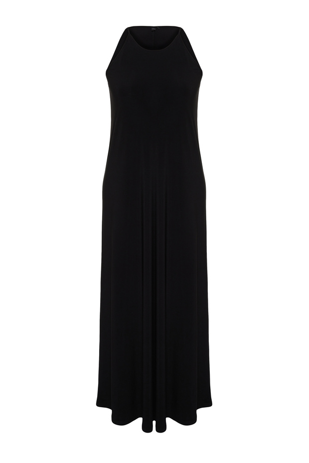 Siyah Soyut Halter Yaka A-line/Çan Açılan Esnek Maxi Örme Kalem Elbise TWOSS24EL00558 - 13