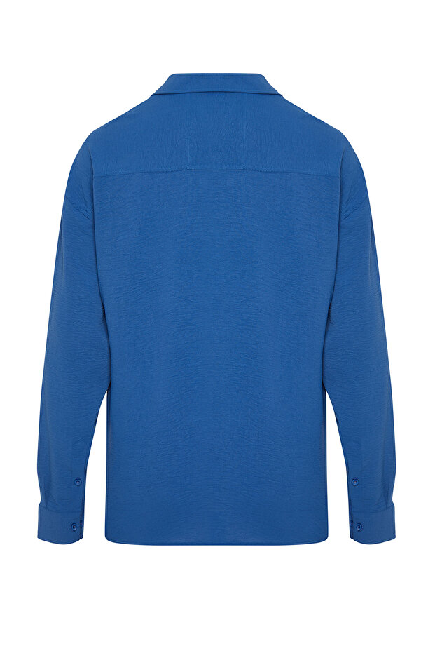 Indigo Oversize Fit Apaş Yaka Yazlık Keten Görünümlü Gömlek TMNSS23GO00053 - 8