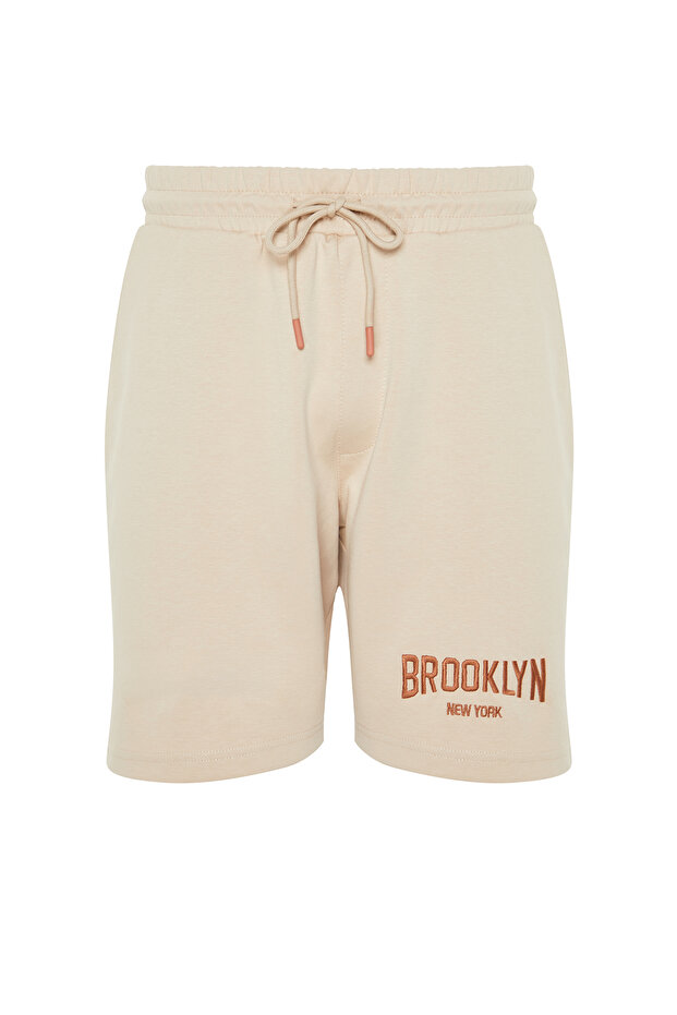 Taş Regular/Normal Kesim Brooklyn-Şehir Nakışlı Tok Kumaşlı Beli Lastikli Şort TMNSS24SR00025 - 8