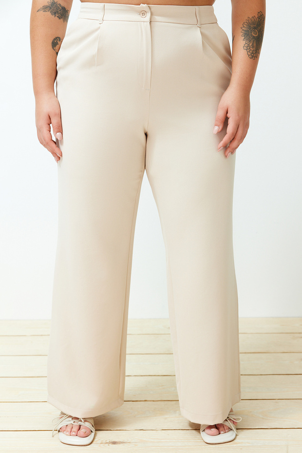 Taş Yüksek Bel Wide Leg Geniş Paça Pilili Dokuma Kumaş Pantolon TBBSS24AR00019 - 8