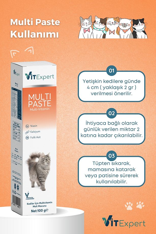 Multi Paste Tüm Kediler Için Multi Vitamin Bağışıklık Ve Tüy Sağlığı Destekleyici Malt Macun 100 Gr - 5