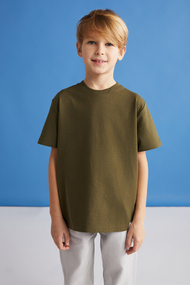 LORENZ-00% cotton short sleeve boy Khaki T-Shirt