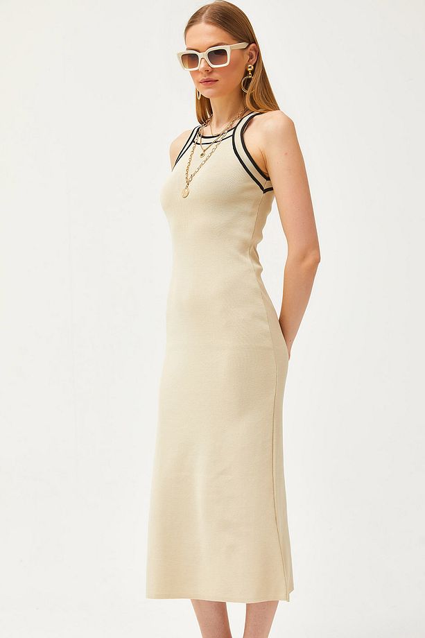 Kadın Taş Halter Yaka Maxi Triko Elbise ELB-19002070 - 1