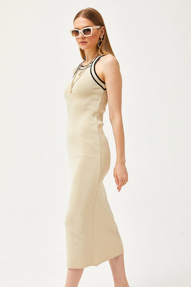 Kadın Taş Halter Yaka Maxi Triko Elbise ELB-19002070 - 4