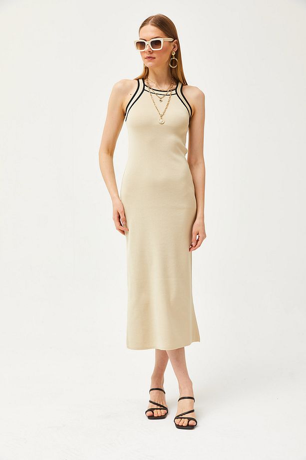 Kadın Taş Halter Yaka Maxi Triko Elbise ELB-19002070 - 6