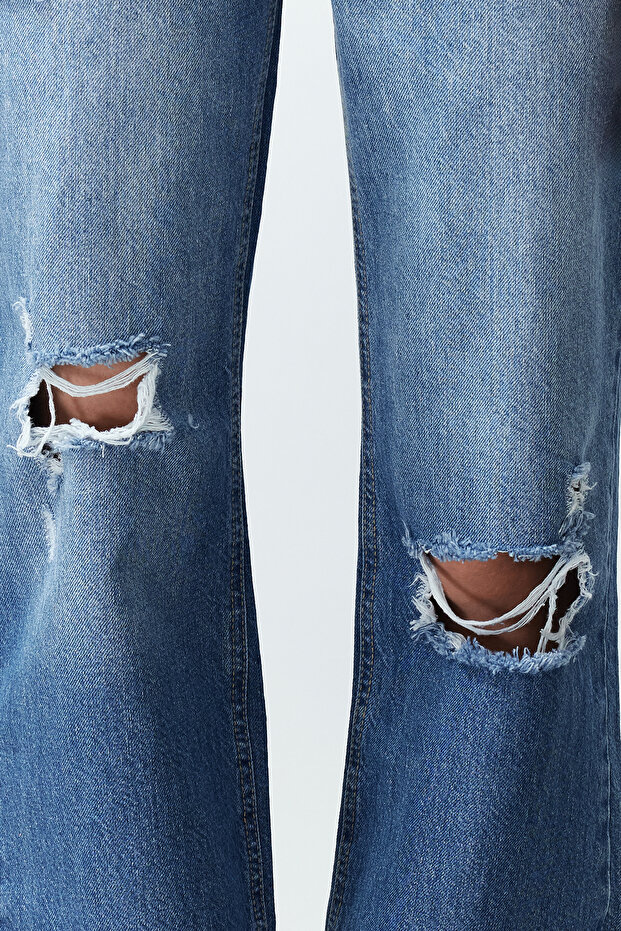Mavi Yırtıklı Yüksek Bel Wide Leg Geniş Paça %100 Pamuk Non-Stretch Jeans TWOSS24JE00199 - 8