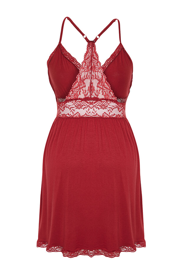 Bordo Dantel ve Sırt Detaylı Örme Gecelik TBBSS24CH00017 - 8