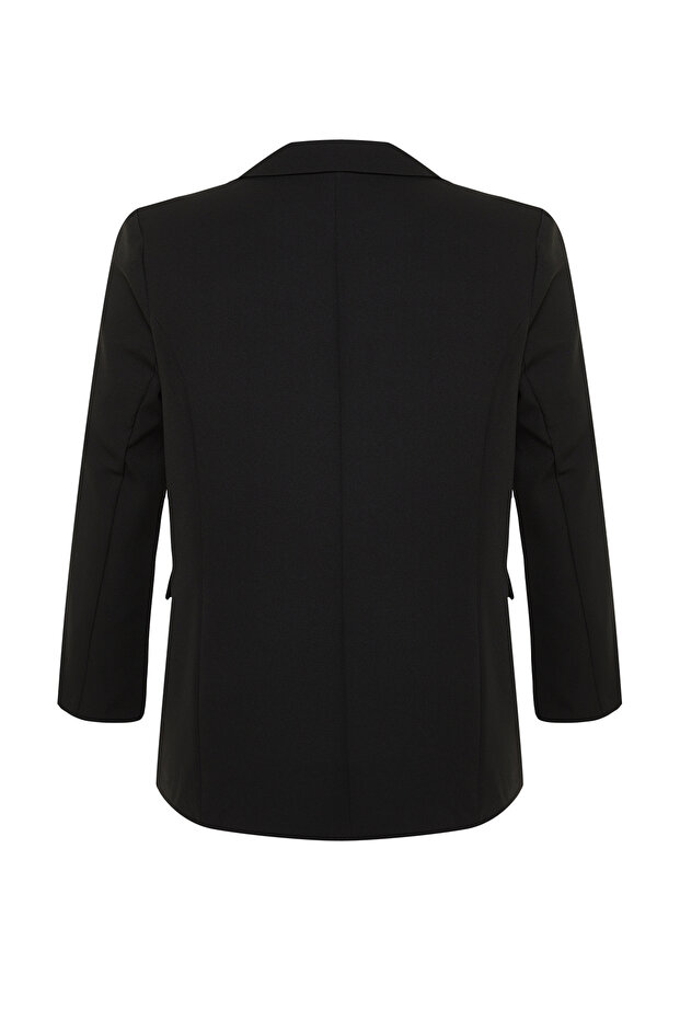 Siyah Oversize/Bol Kesim Astarlı Kruvaze Kapama Dokuma Blazer Ceket TBBSS24AG00002 - 9