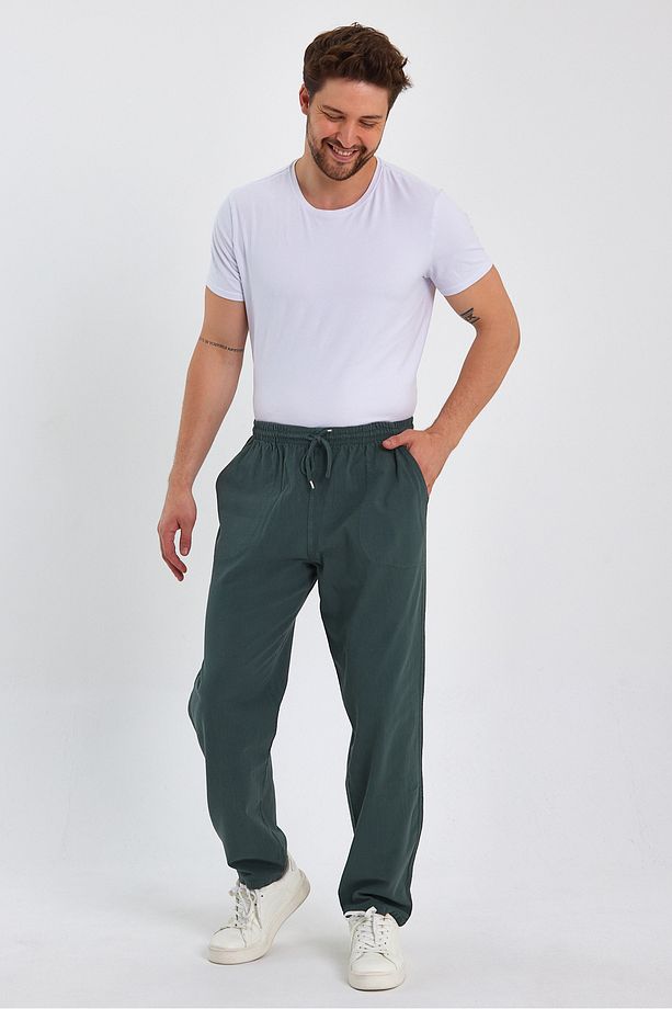 Erkek Koyu Yeşil Renk Basic Relaxed Fit Jogger Pantolon - 6
