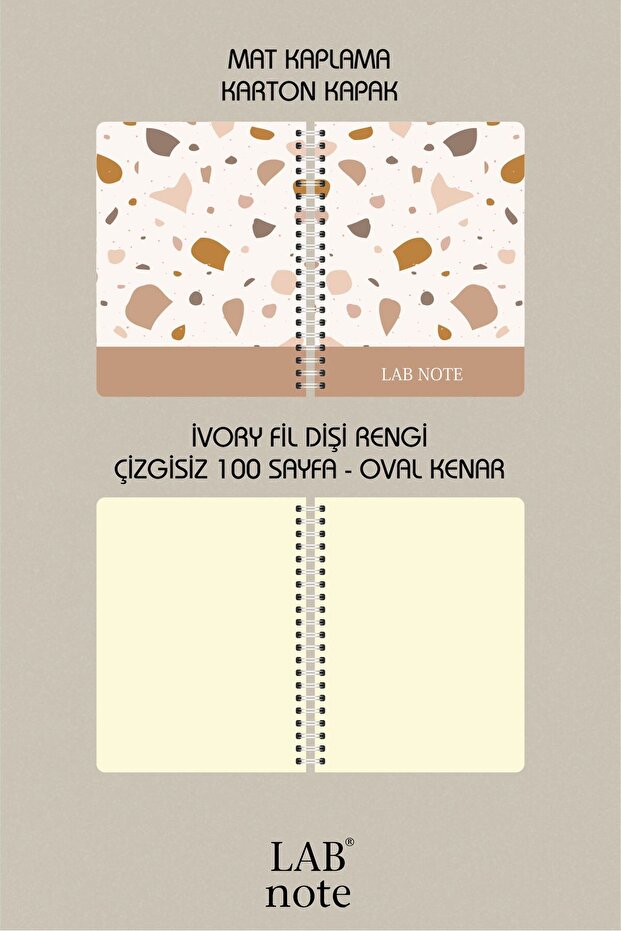 Çizgisiz Defter - A5 Spiralli Mat Kaplama Karton Kapak - 100 Sayfa - Ivory Rengi Kağıt - 3