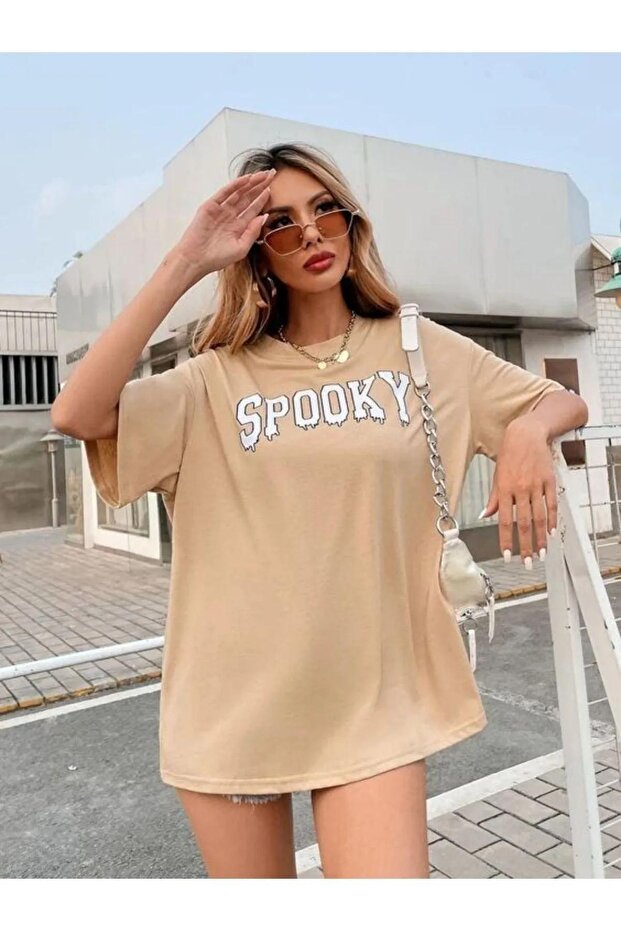 تي شيرت نسائي بيج مطبوع مقاس كبير
