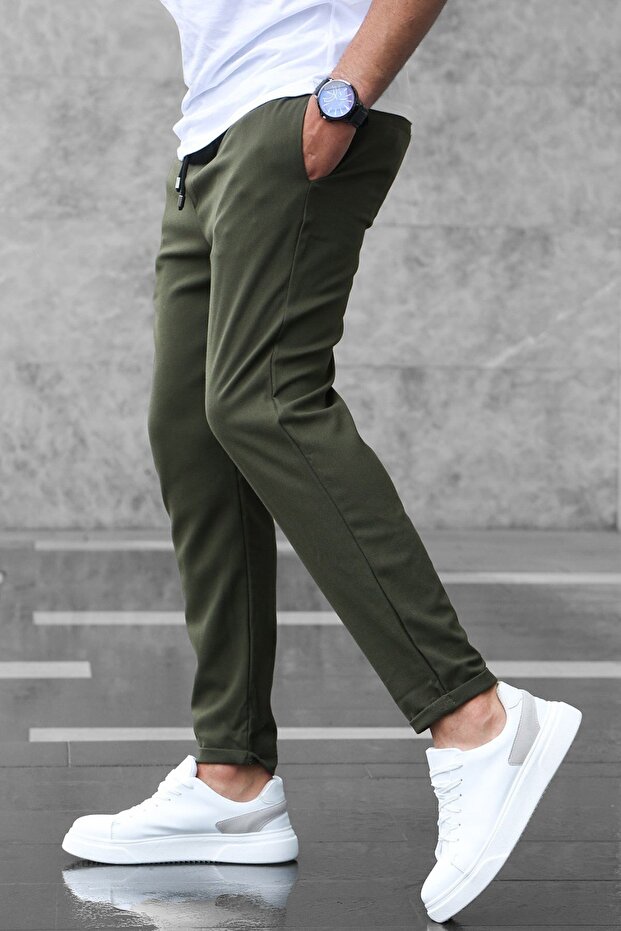 Men's Khaki Color Italian Cut Quality Stretchy Lycra Ankle Length Double Layer Leg Jogger Pants