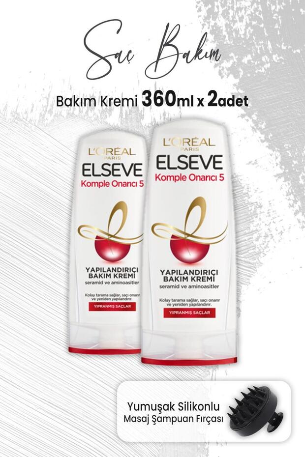 Komple Onarıcı 5 Yapılandırıcı Krem 360 ml X 2 Adet Ve Masaj Şampuan Fırçası Siyah - 1