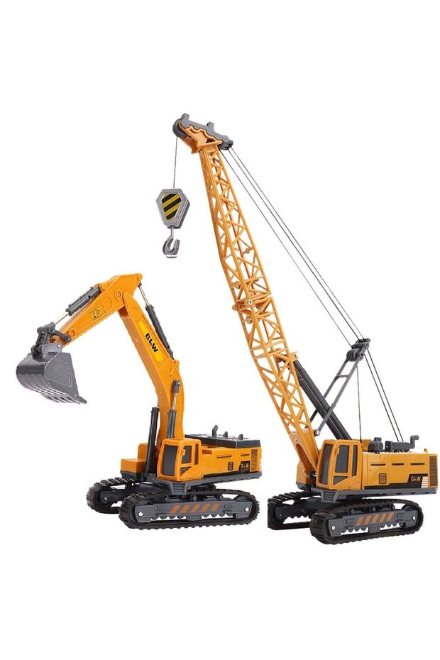 Excavator Bucket & Hook Crane Toy Metal Crawler Construction Machinery Set of 2