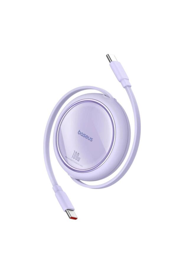 100w Süper Hızlı 1 Metre Makaralı Uzayabilen Type C To Type C Şarj Ve Data Kablosu, Geri Çeki - 1