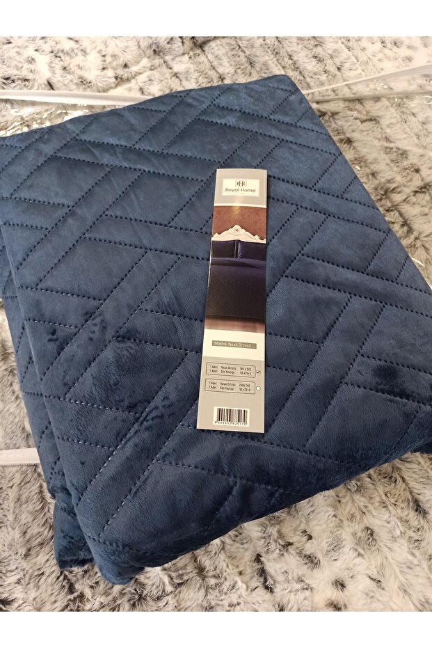 Maçka Kadife Tek Kişilik 2 Parça Yatak Örtüsü Seti İndigo - 2