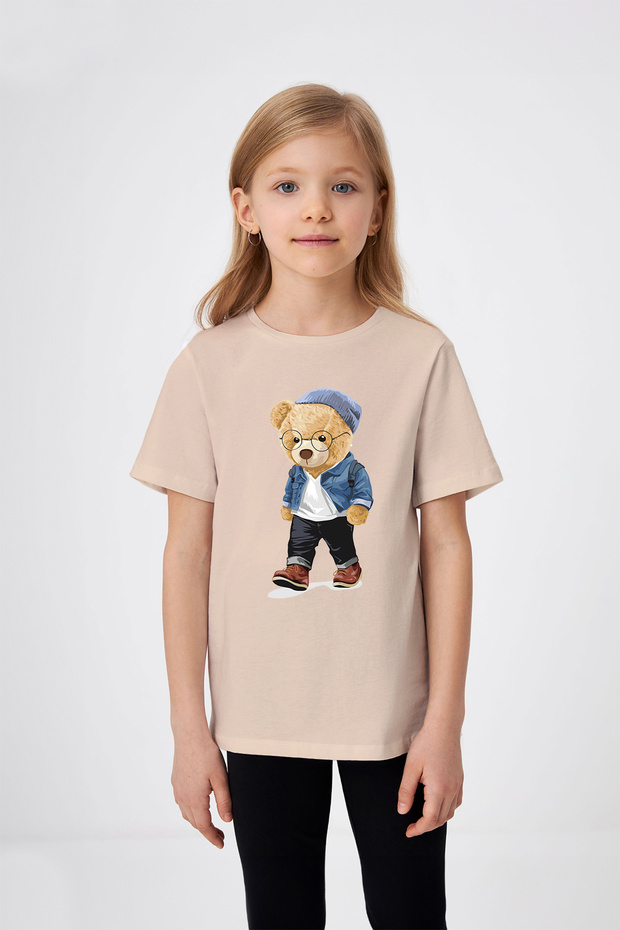 Traveling Bear Patterned Girl's T-Shirt
