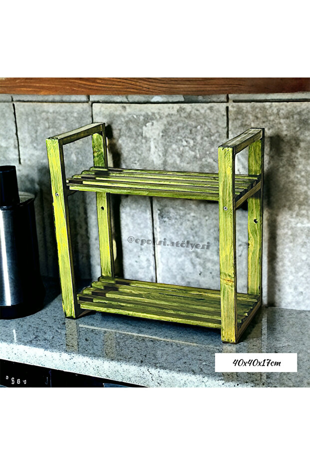 Ahşap raf 2li yeşil - 3