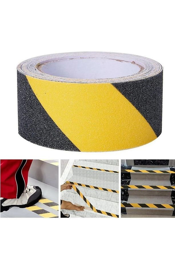 Siyah-Sarı Merdiven Zemin Kaydırmaz Bant, Arkası Yapışkanlı 1. Kalite 5 cm x 5 M - 3