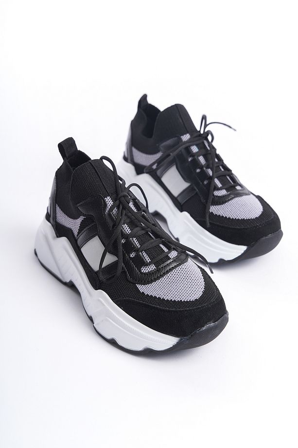 Alexia Kadın Sneaker Yüksek Taban Bağcıklı Triko spor Ayakkabı - 1