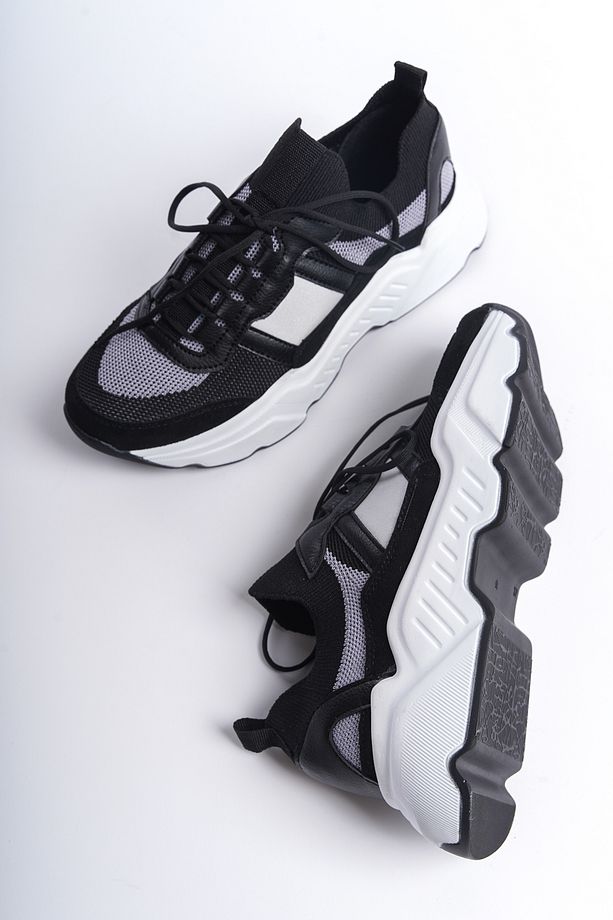 Alexia Kadın Sneaker Yüksek Taban Bağcıklı Triko spor Ayakkabı - 4