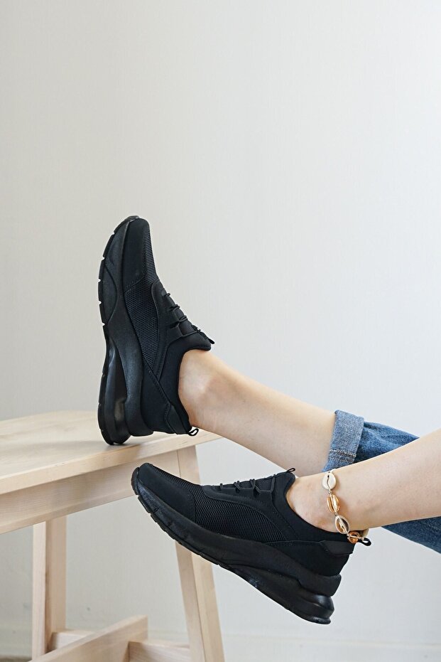 LETAO Ortapedik Kadın Siyah Günlük Spor Sneaker Yürüyüş Ayakkabı