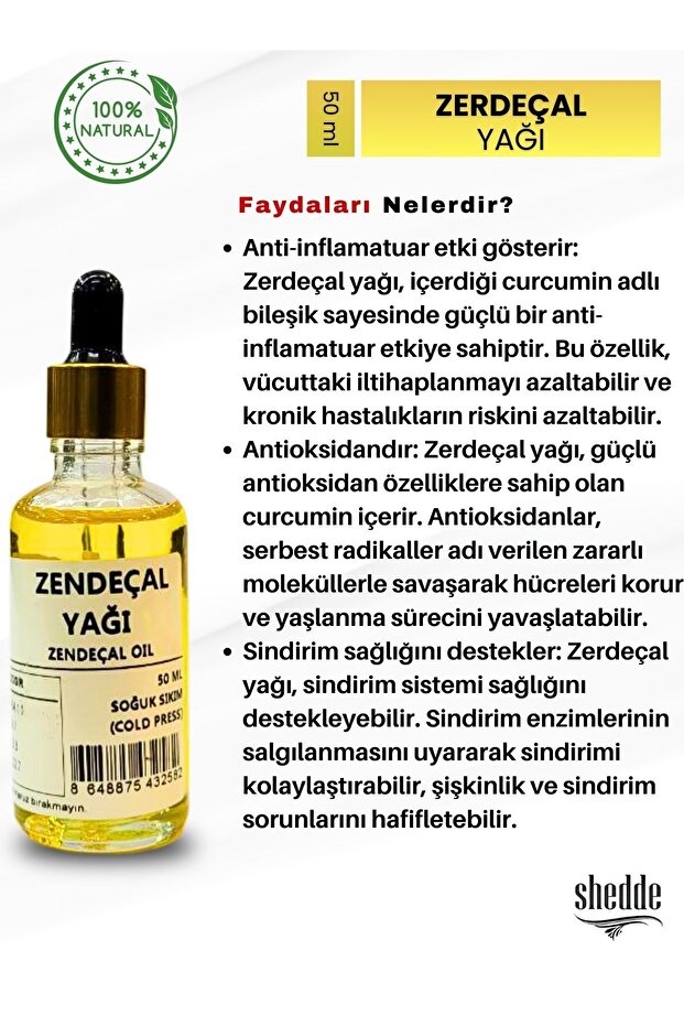Bitkisel %100 Doğal Zerdeçal Yağı Bitkisel Yağlar 50 Ml - 2